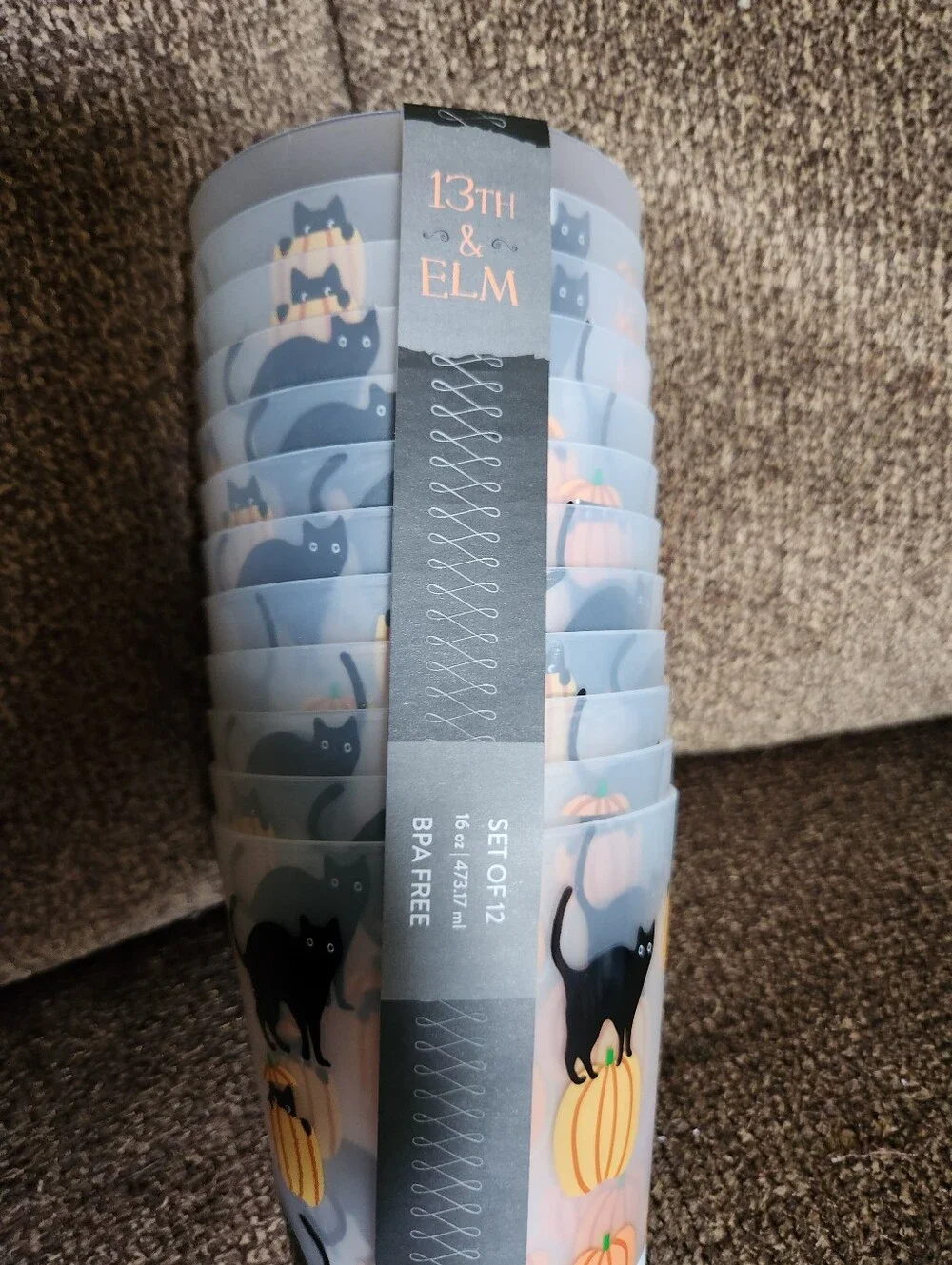 Halloween Reusable Party Cups Black Cats Pumpkins Set Of 12 16oz NWT